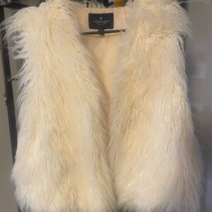 American Eagle Outfitters Ivory Faux Fur Vest